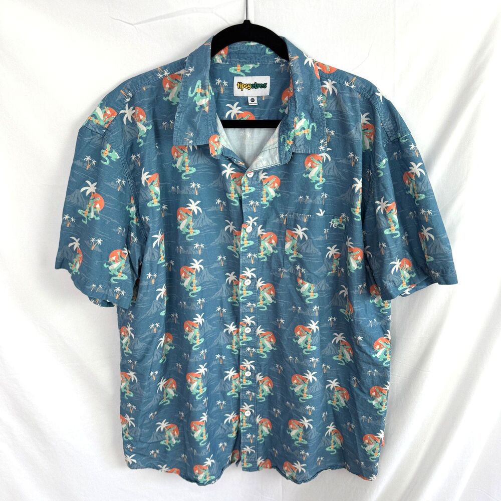 Tipsy Elves Men's Button Up Shirt Size XXL Alligator/Ice Cream Print